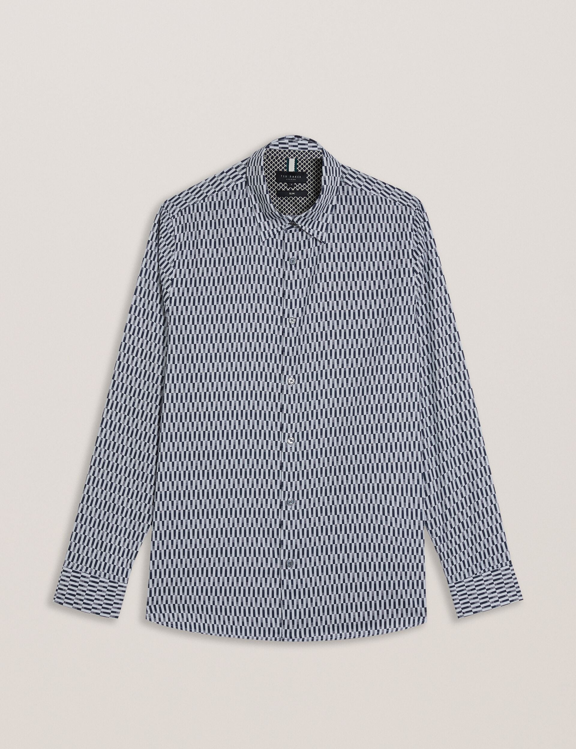 Ted Baker FRESTIN - Geometric Pattern Slim Long Sleeve Shirt NAVY
