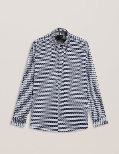 Ted Baker FRESTIN - Geometric Pattern Slim Long Sleeve Shirt NAVY