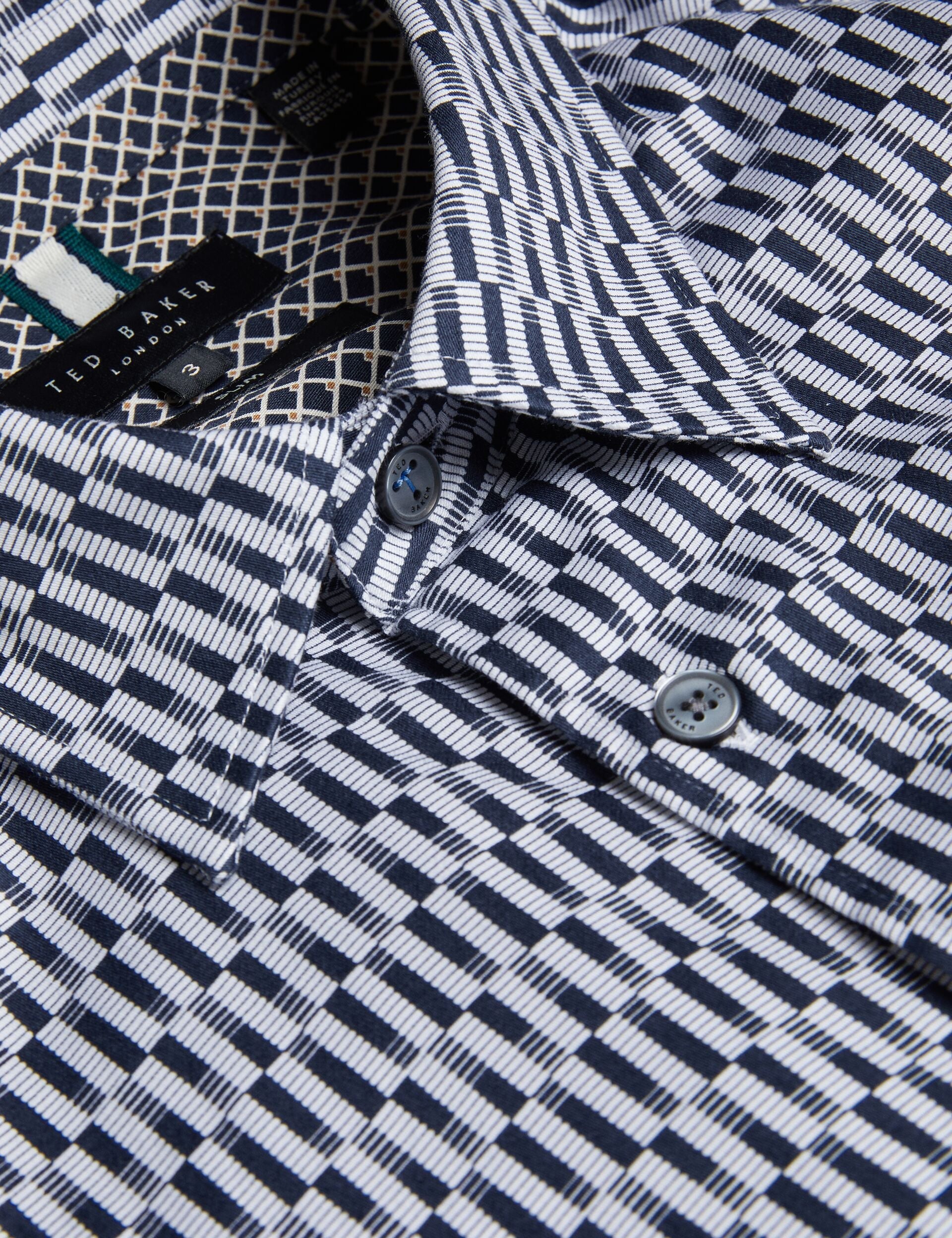 Ted Baker FRESTIN - Geometric Pattern Slim Long Sleeve Shirt NAVY
