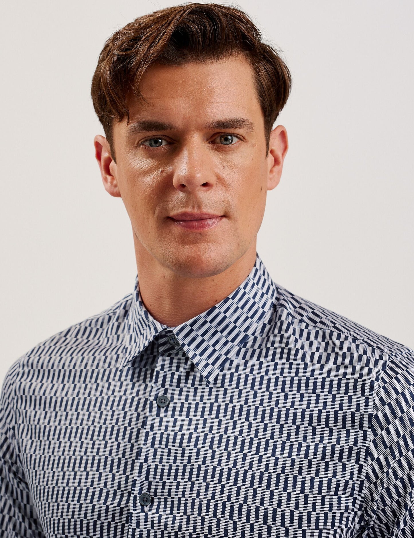 Ted Baker FRESTIN - Geometric Pattern Slim Long Sleeve Shirt NAVY