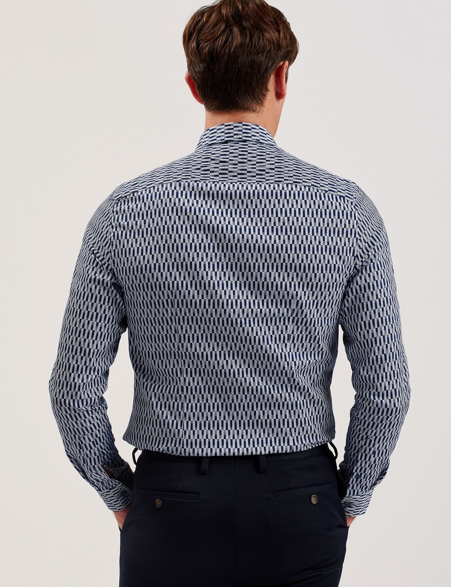 Ted Baker FRESTIN - Geometric Pattern Slim Long Sleeve Shirt NAVY