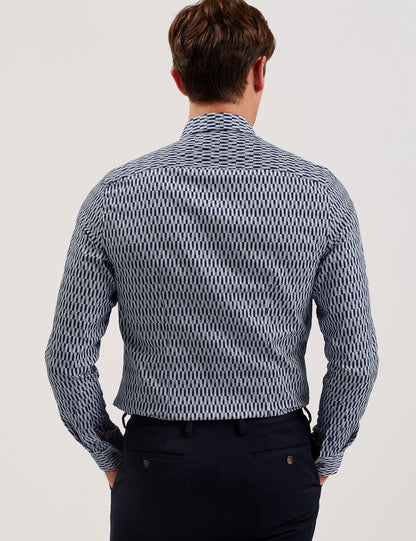 Ted Baker FRESTIN - Geometric Pattern Slim Long Sleeve Shirt NAVY