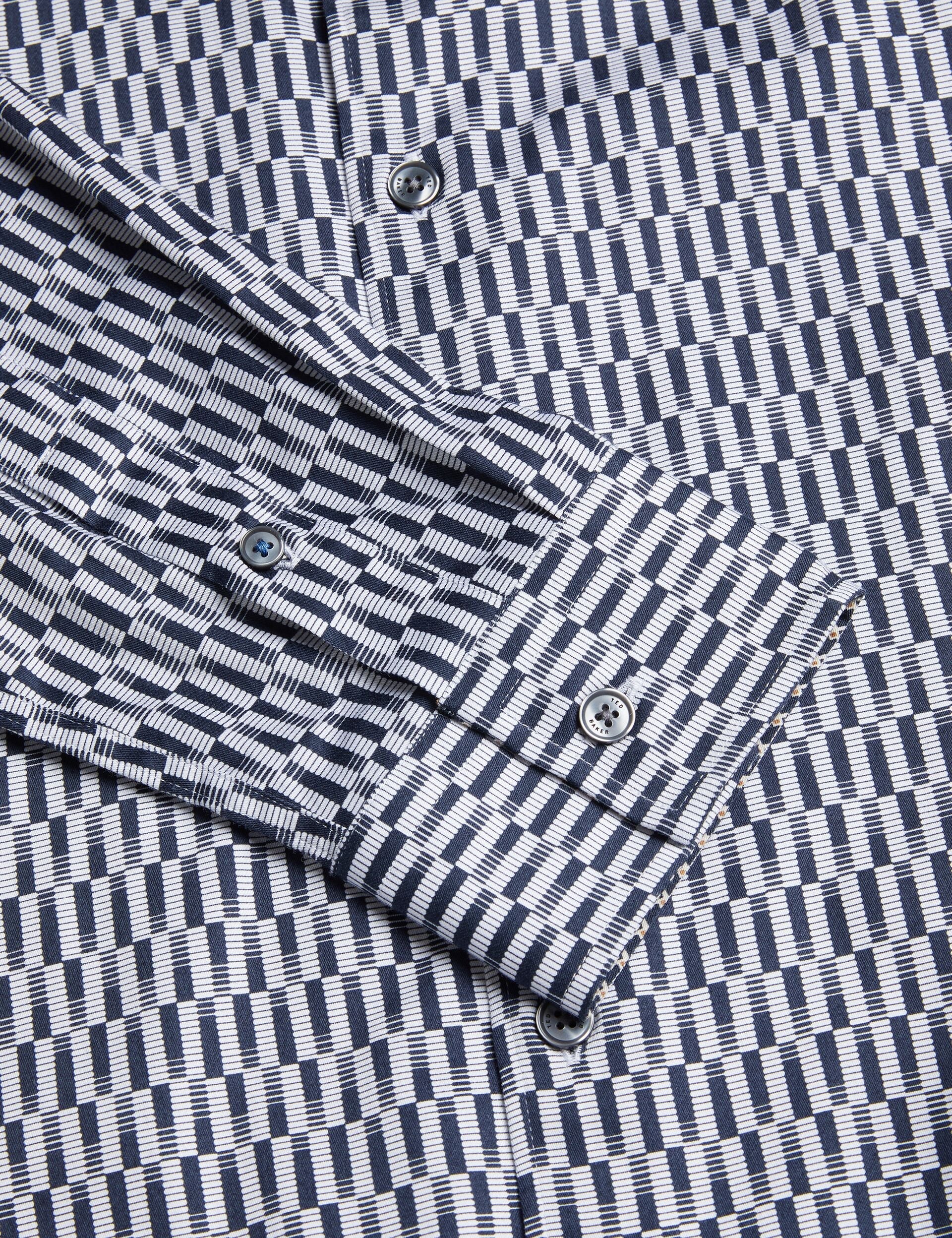 Ted Baker FRESTIN - Geometric Pattern Slim Long Sleeve Shirt NAVY