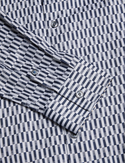 Ted Baker FRESTIN - Geometric Pattern Slim Long Sleeve Shirt NAVY