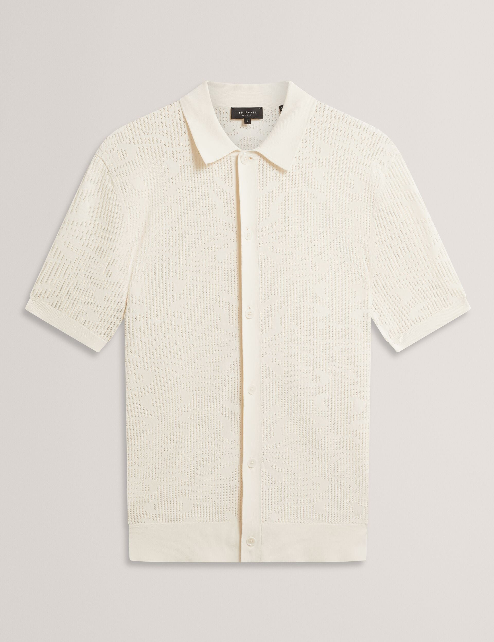 Ted Baker JORIEN Textured Crochet Knit Button-Through Polo ECRU