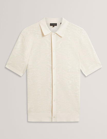 Ted Baker JORIEN Textured Crochet Knit Button-Through Polo ECRU