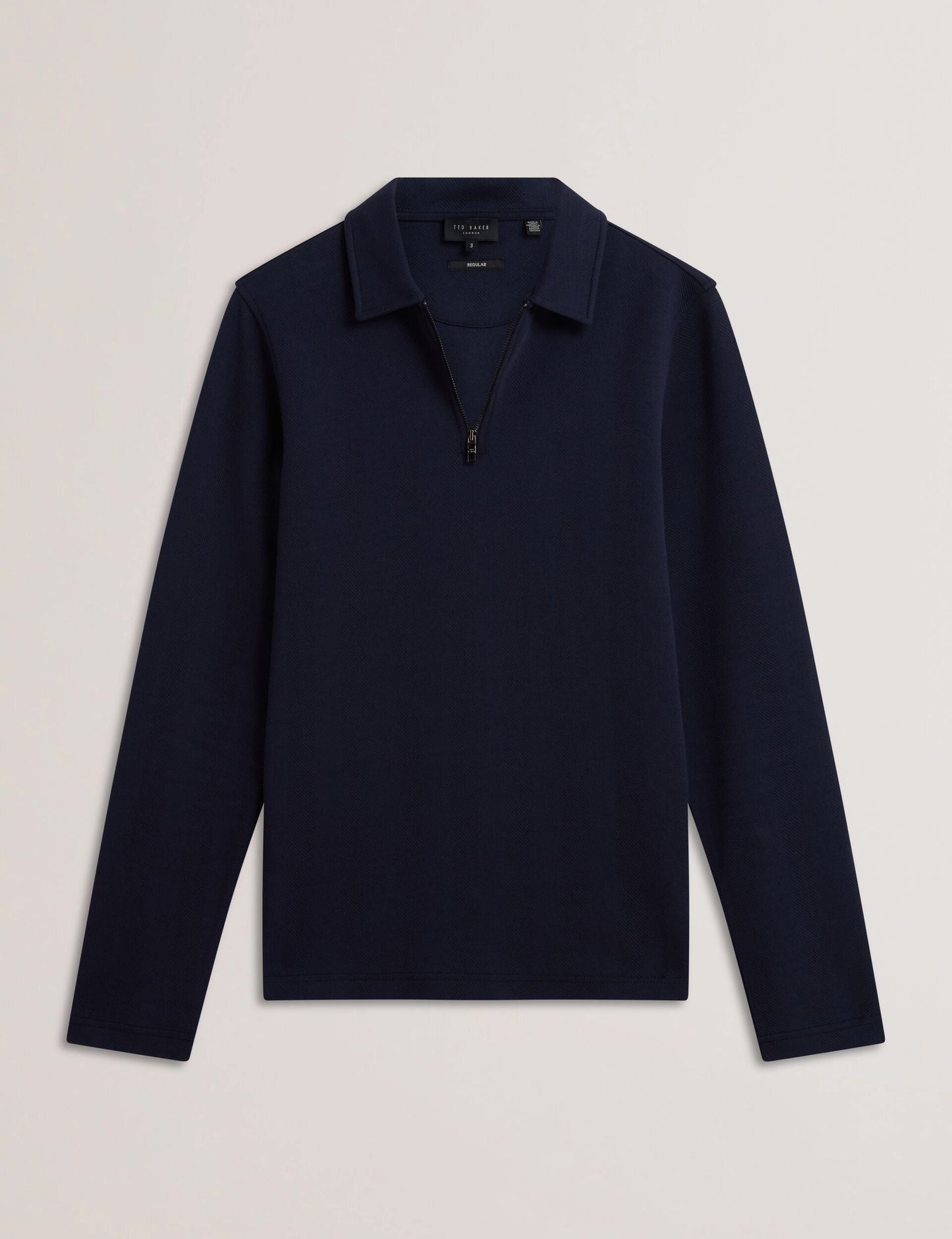 Ted Baker KALEND - Herringbone Zip Neck Long Sleeve Polo Shirt NAVY