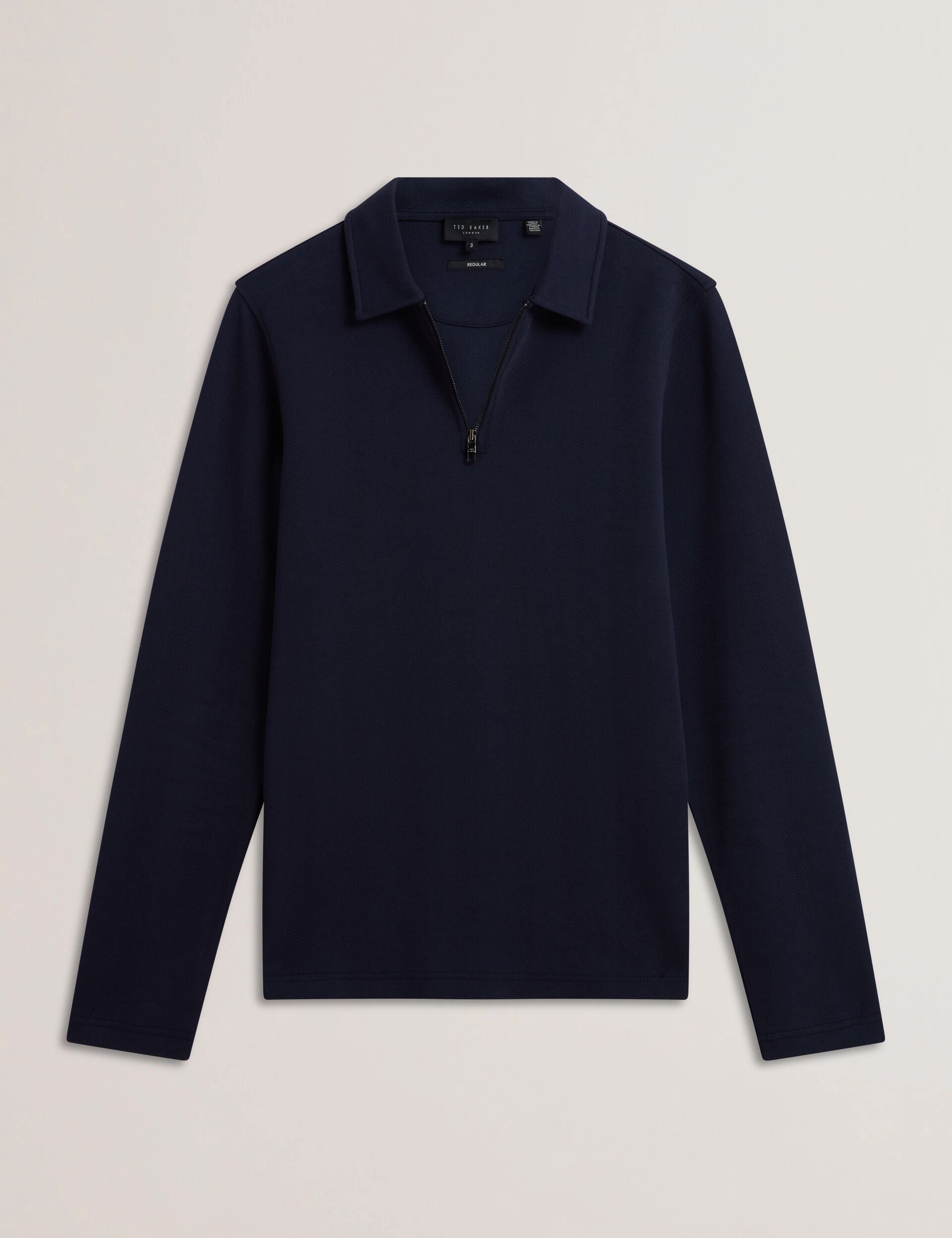 Ted Baker KALEND - Herringbone Zip Neck Long Sleeve Polo Shirt NAVY