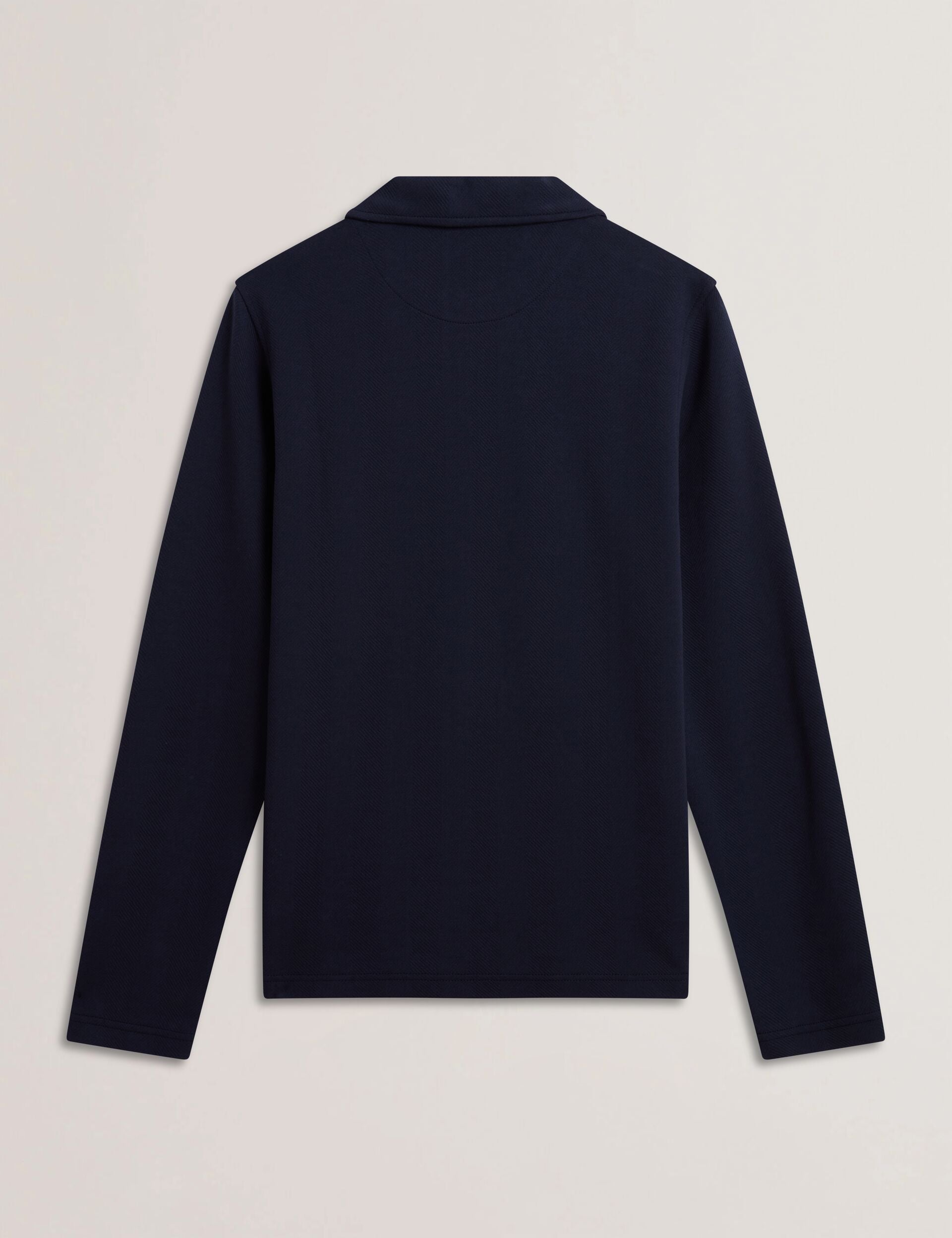 Ted Baker KALEND - Herringbone Zip Neck Long Sleeve Polo Shirt NAVY