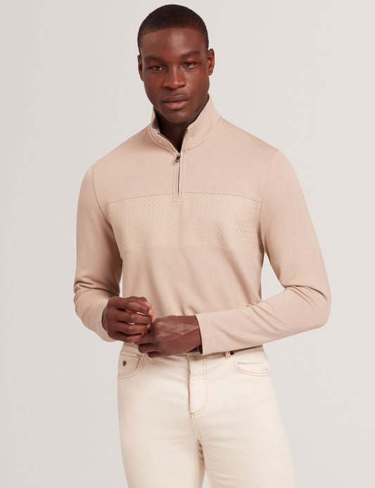 Ted Baker SIMONEA - Textured Panel Half-Zip Modal Sweatshirt TAUPE