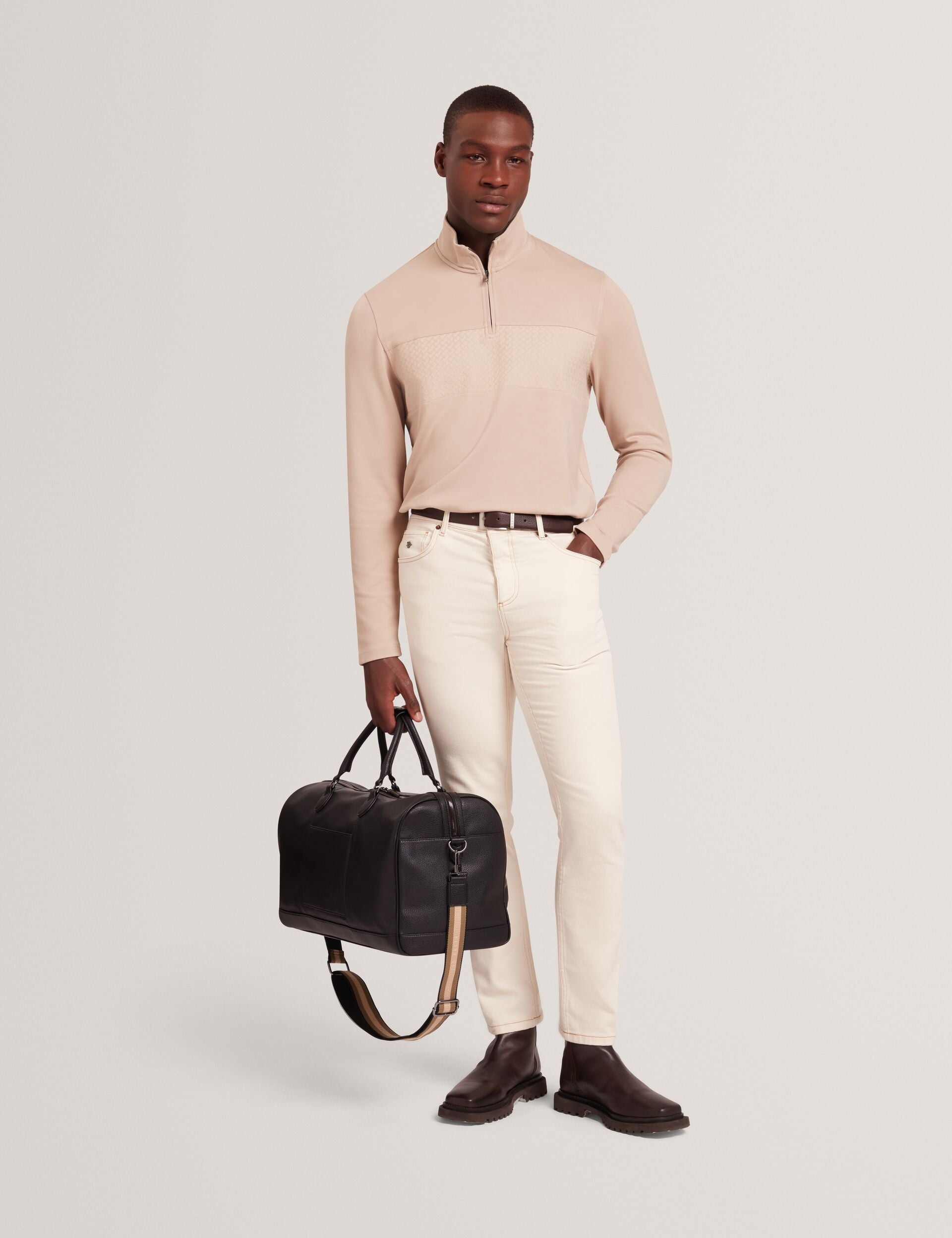 Ted Baker SIMONEA - Textured Panel Half-Zip Modal Sweatshirt TAUPE