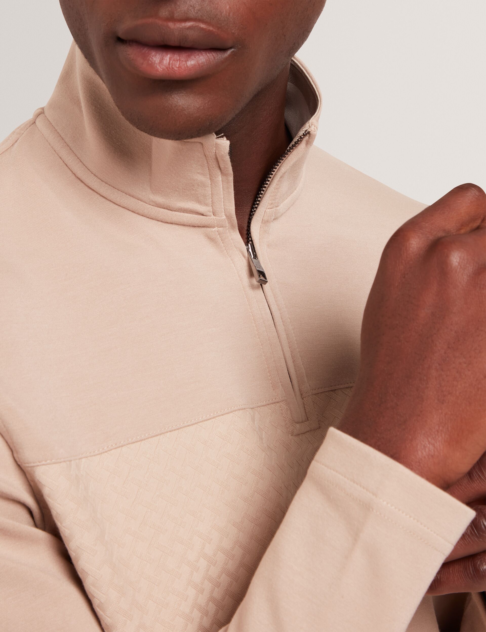 Ted Baker SIMONEA - Textured Panel Half-Zip Modal Sweatshirt TAUPE