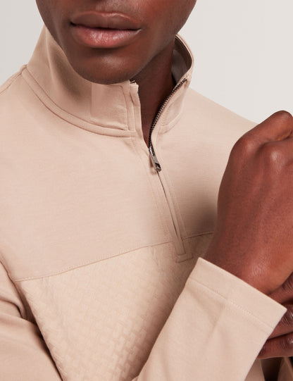 Ted Baker SIMONEA - Textured Panel Half-Zip Modal Sweatshirt TAUPE