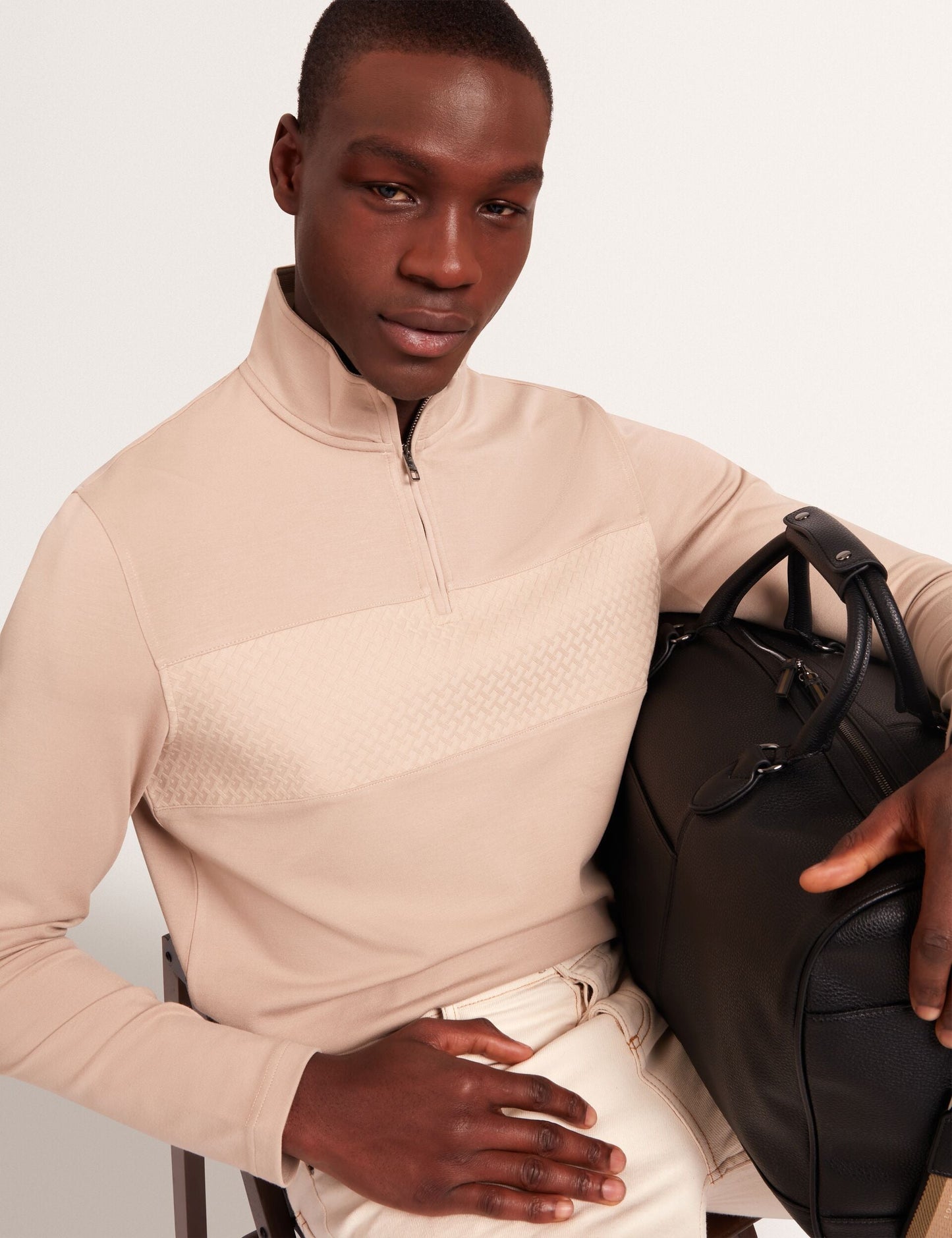 Ted Baker SIMONEA - Textured Panel Half-Zip Modal Sweatshirt TAUPE