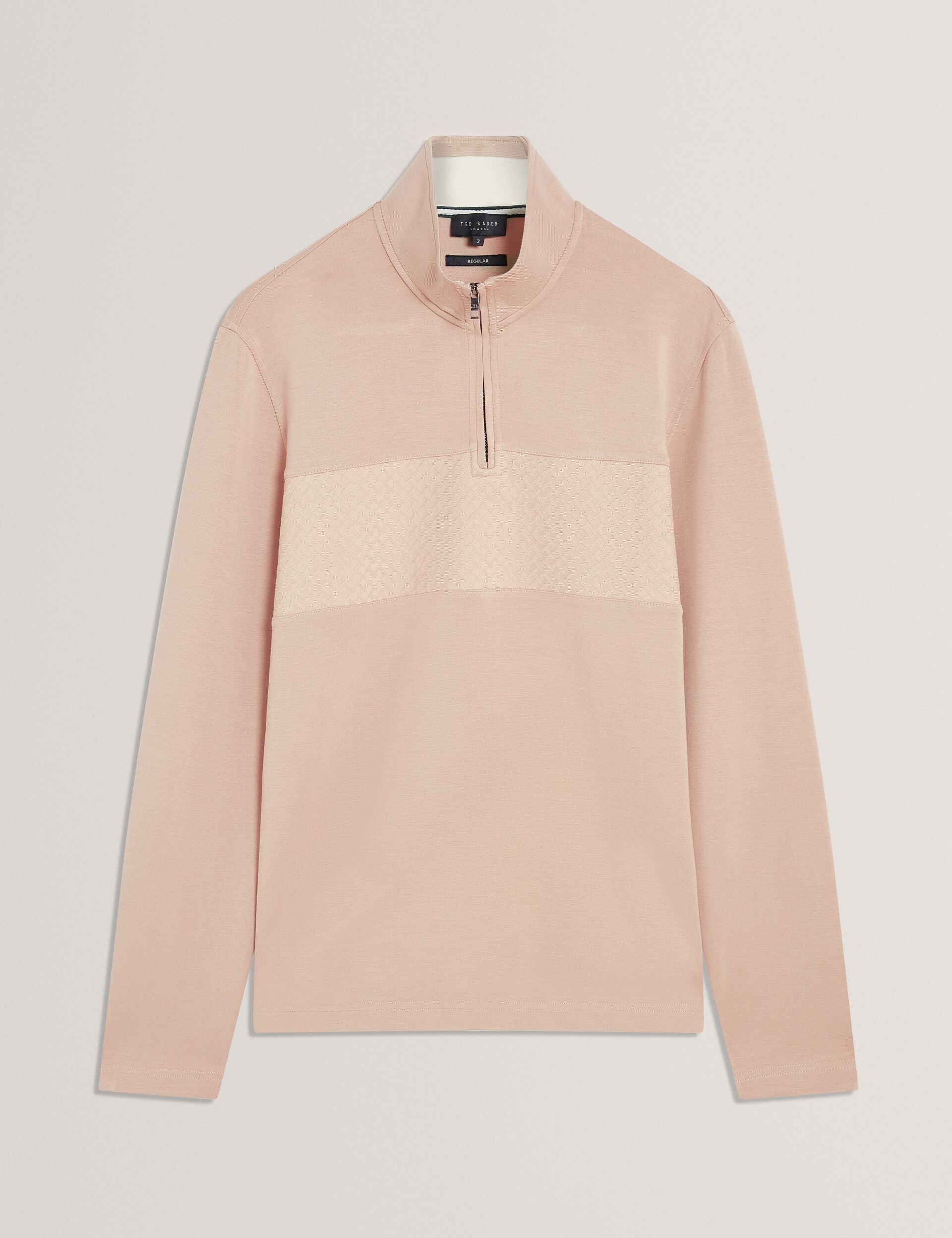 Ted Baker SIMONEA - Textured Panel Half-Zip Modal Sweatshirt TAUPE