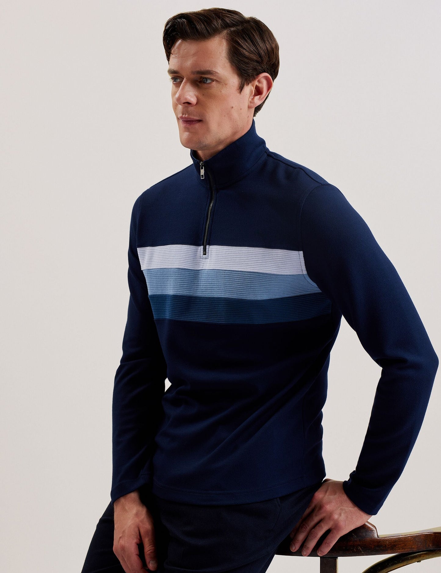 Ted Baker LONGMAN - Ombre Stripe Half-Zip Sweatshirt NAVY