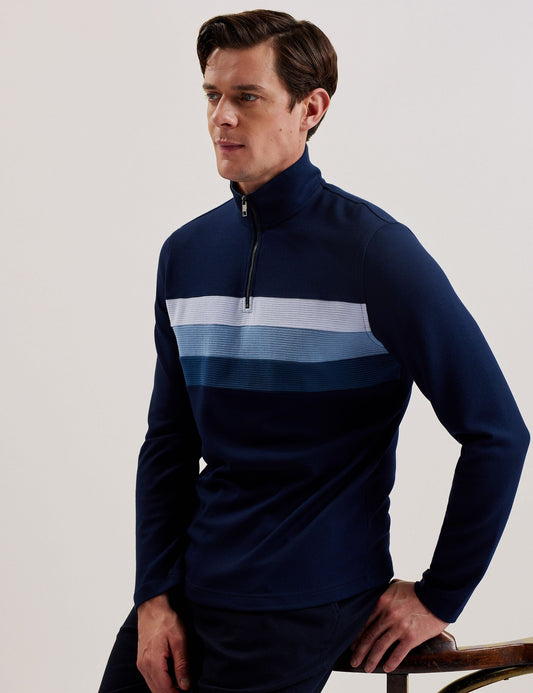 Ted Baker LONGMAN - Ombre Stripe Half-Zip Sweatshirt NAVY