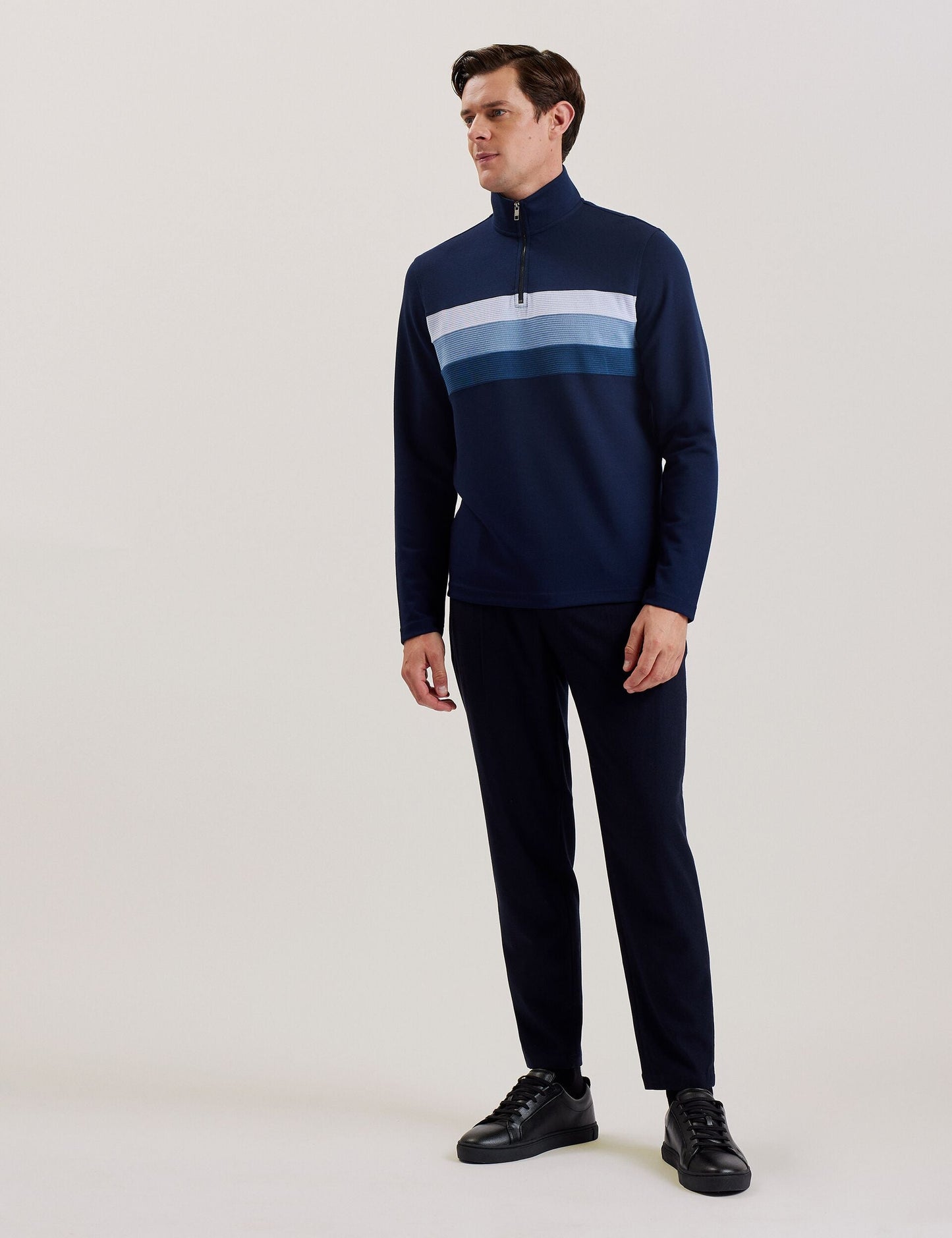 Ted Baker LONGMAN - Ombre Stripe Half-Zip Sweatshirt NAVY