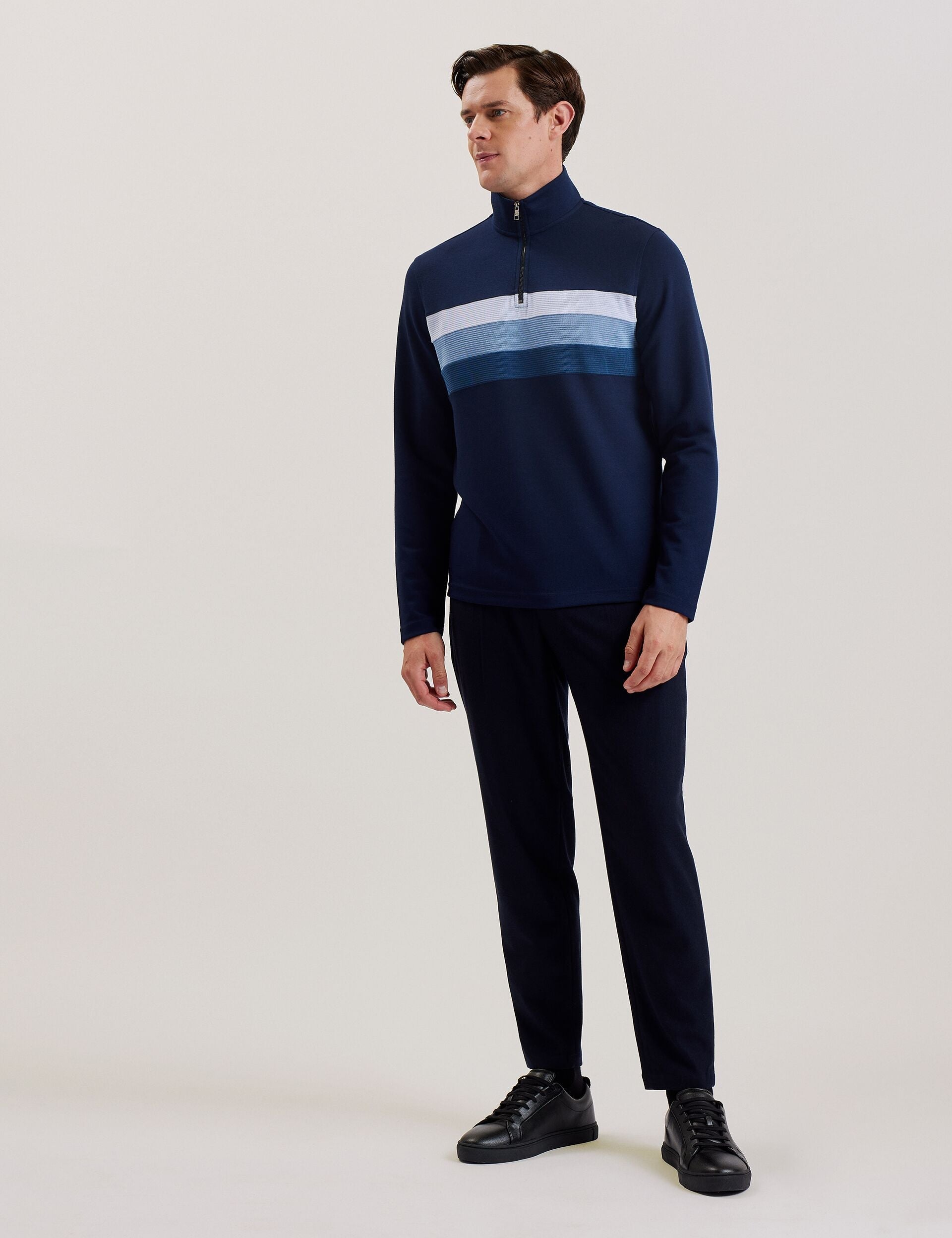 Ted Baker LONGMAN - Ombre Stripe Half-Zip Sweatshirt NAVY