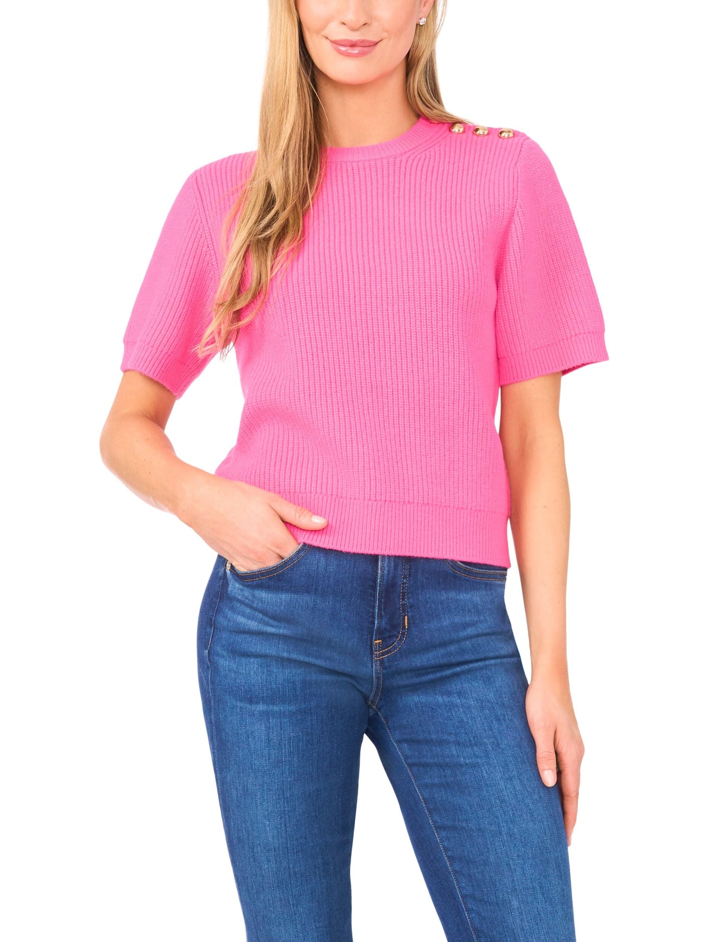 Ted Baker LIYA - Short Sleeve Crew Neck One Shoulder Button Top LIGHT PINK