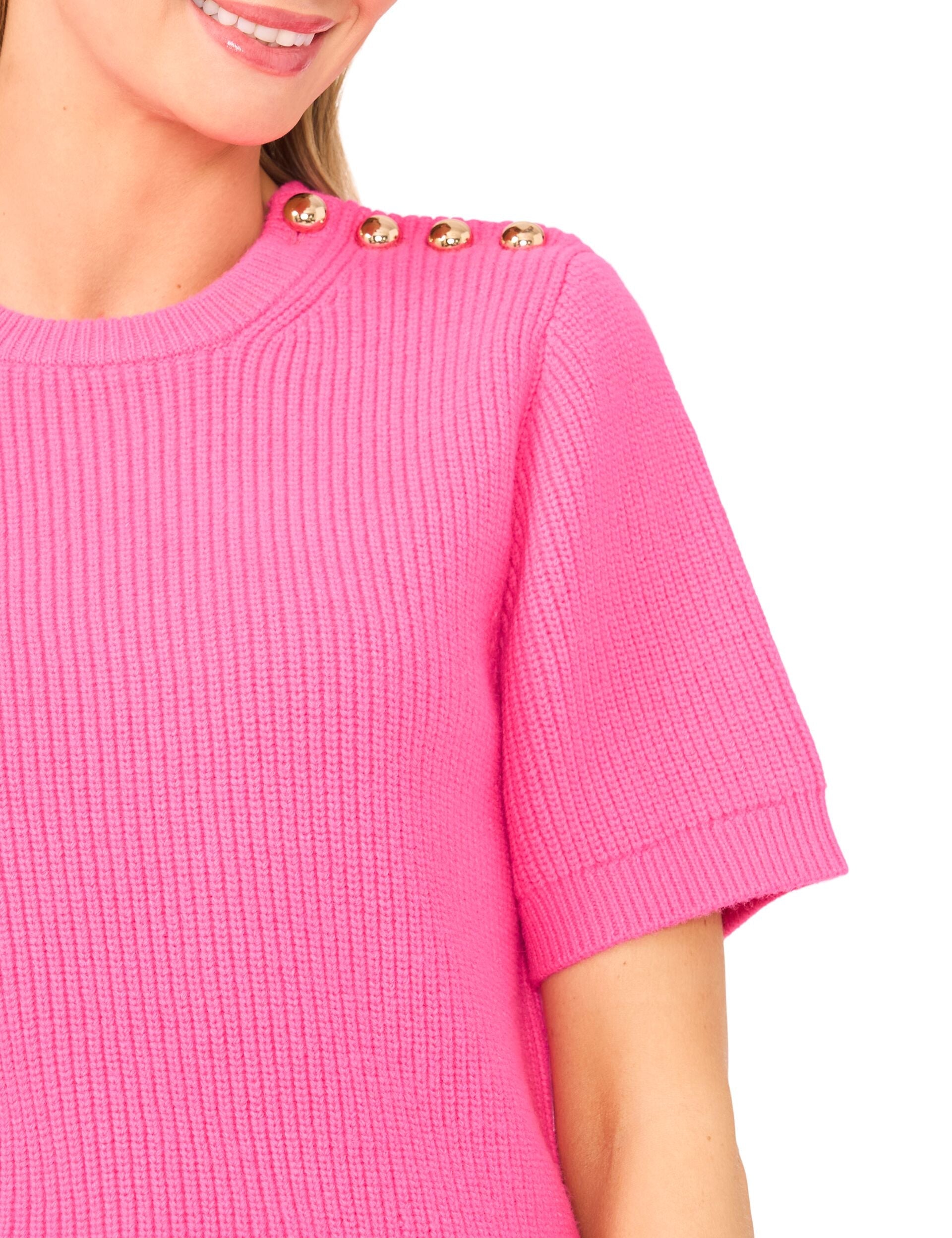 Ted Baker LIYA - Short Sleeve Crew Neck One Shoulder Button Top LIGHT PINK