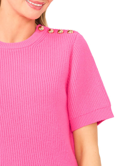 Ted Baker LIYA - Short Sleeve Crew Neck One Shoulder Button Top LIGHT PINK