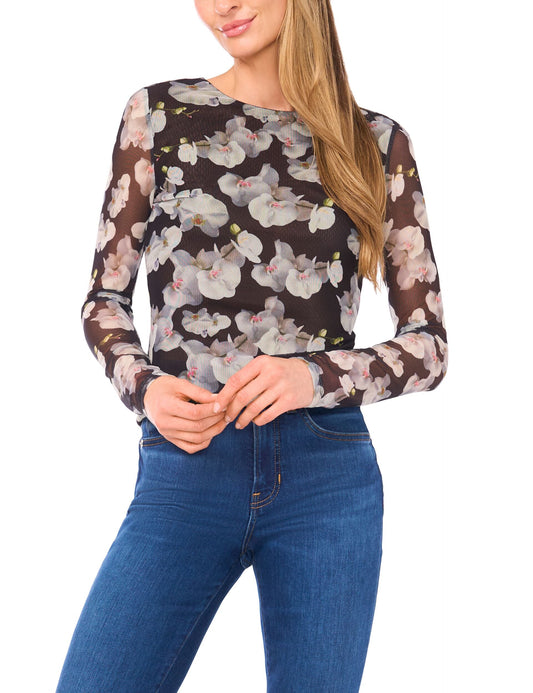 Ted Baker ORCHIRAE – Crew Neck Long Sleeve Top BLACK