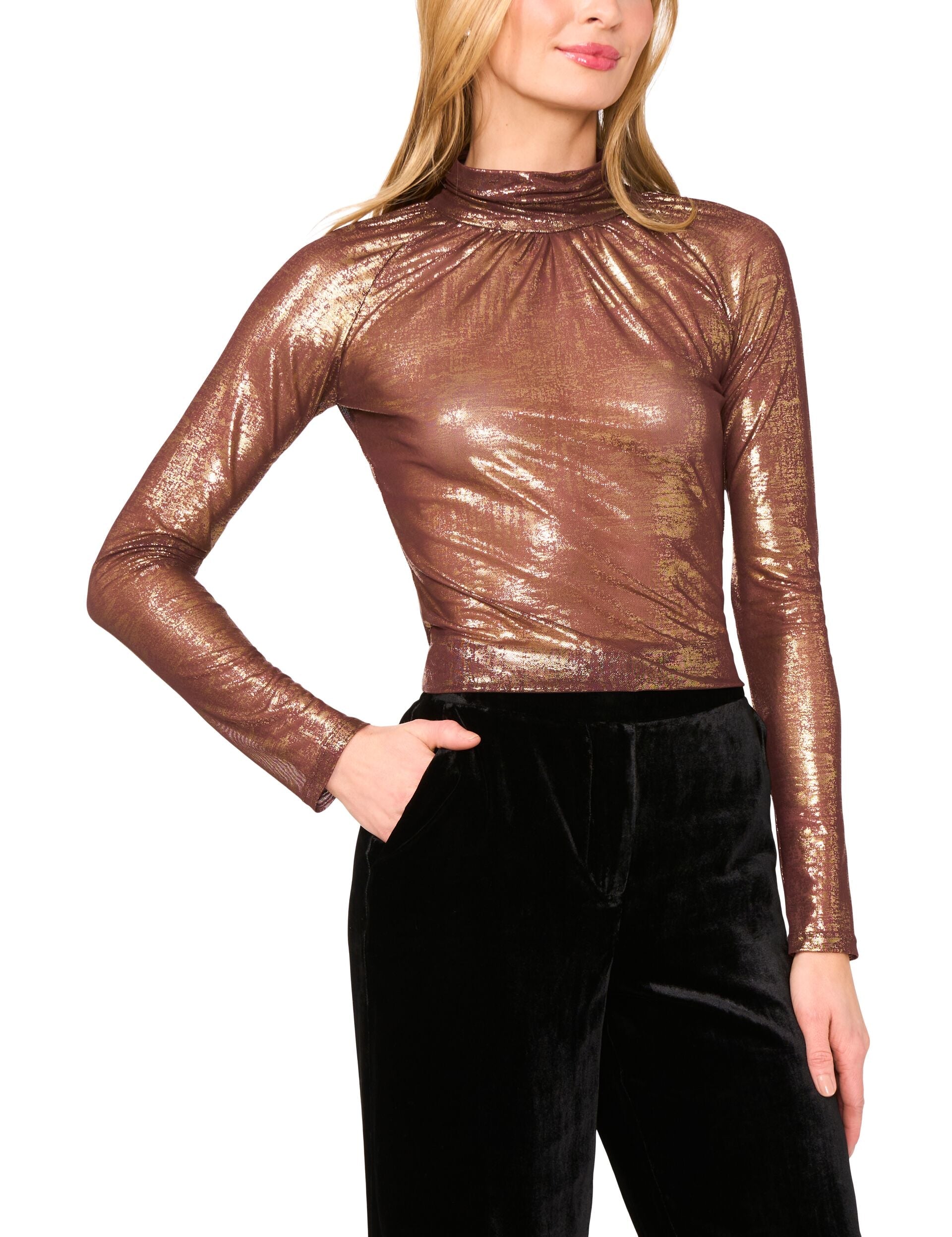 Ted Baker SOFINA - Ruched Turtleneck Top LIGHT BROWN