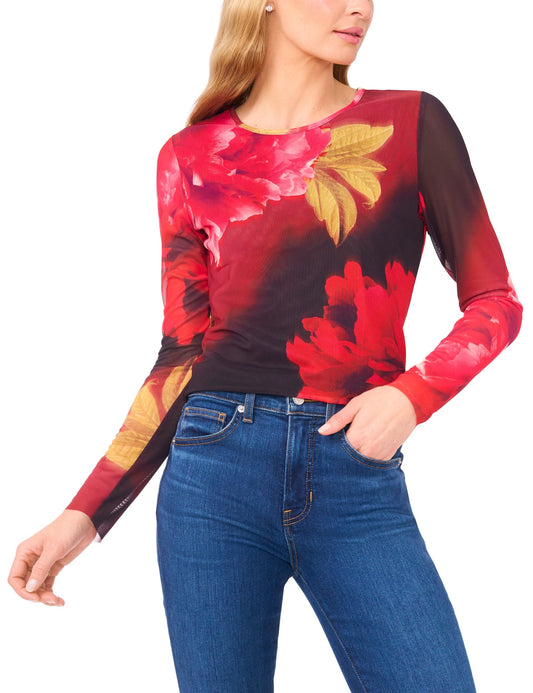 Ted Baker LONG SLEEVE MESH TOP - Flame Scarlet RED