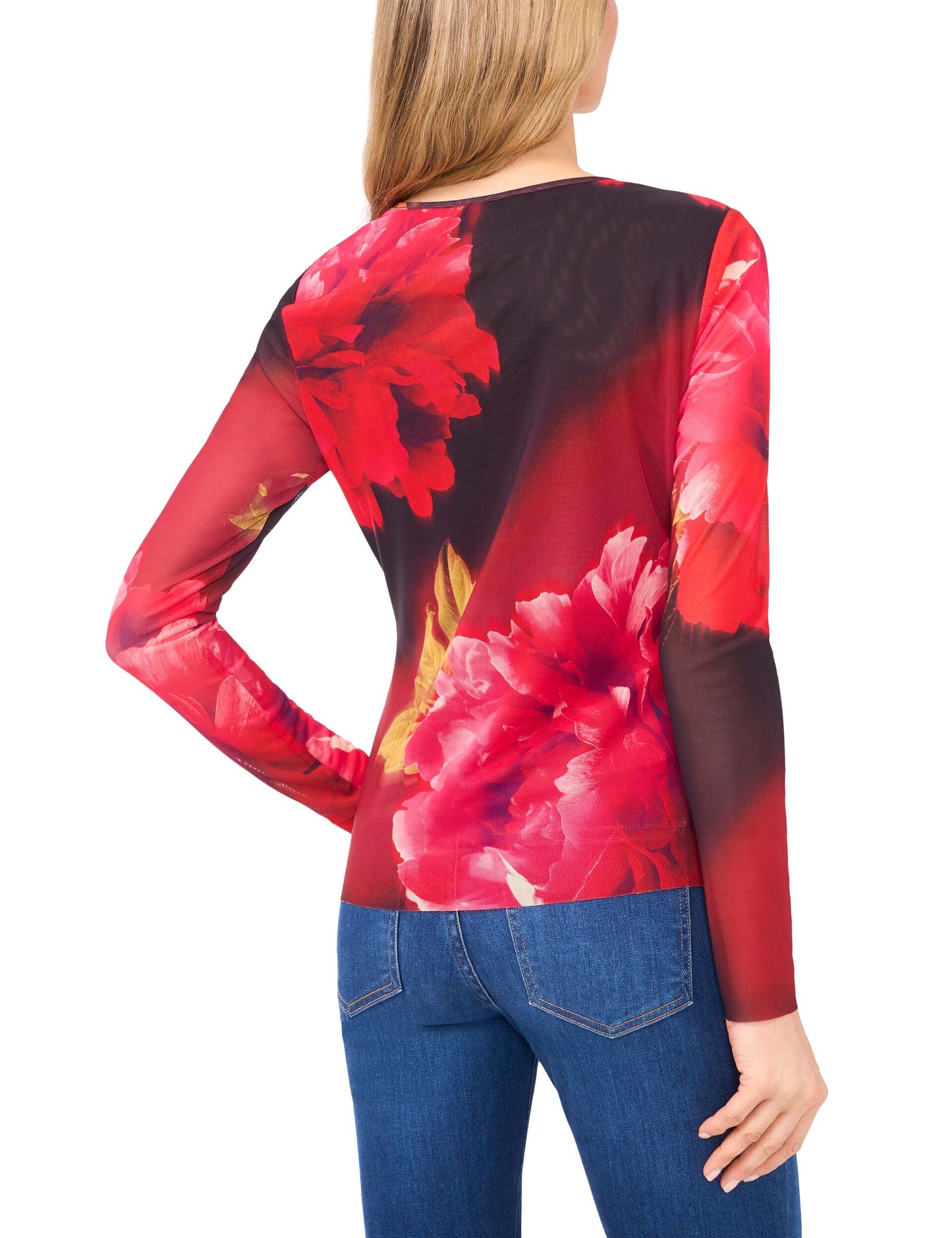 Ted Baker LONG SLEEVE MESH TOP - Flame Scarlet RED