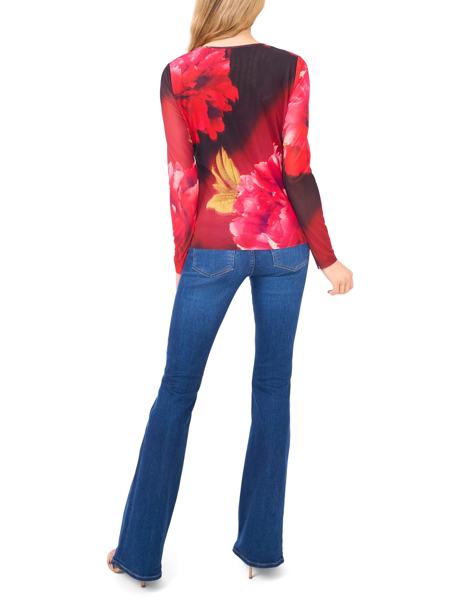 Ted Baker LONG SLEEVE MESH TOP - Flame Scarlet RED