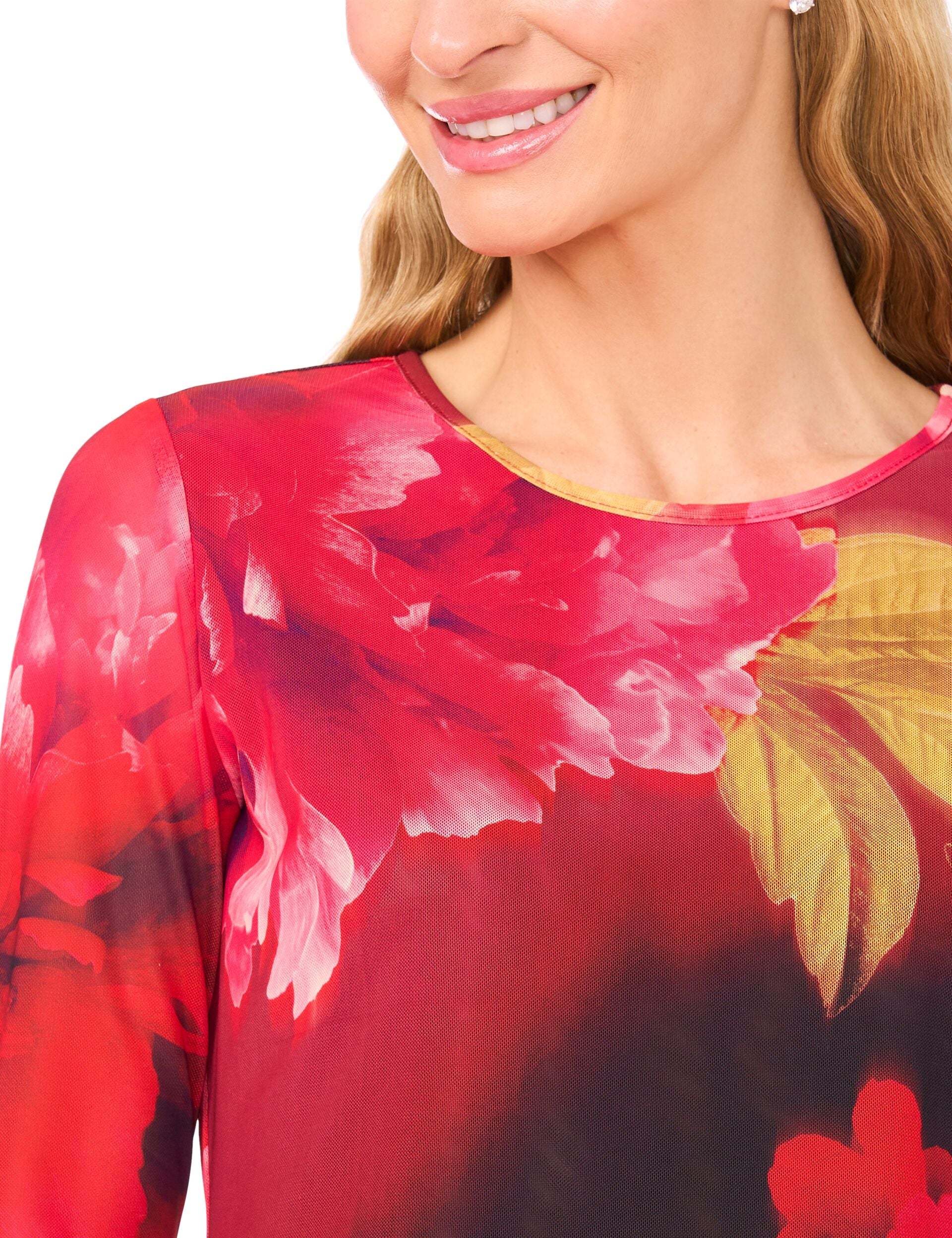 Ted Baker LONG SLEEVE MESH TOP - Flame Scarlet RED