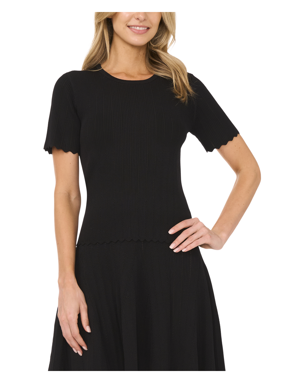 Ted Baker SHORT SLEEVE CREW NECK KEY-HOLE BACK WITH POINTELLE & RIB - Black BLACK