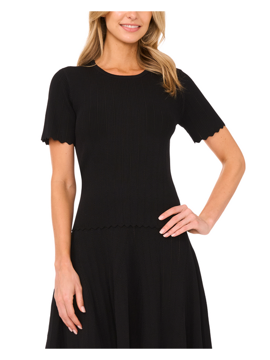 Ted Baker SHORT SLEEVE CREW NECK KEY-HOLE BACK WITH POINTELLE & RIB - Black BLACK