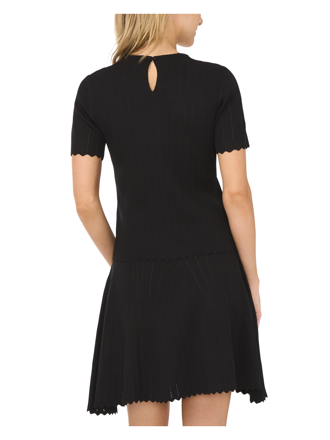 Ted Baker SHORT SLEEVE CREW NECK KEY-HOLE BACK WITH POINTELLE & RIB - Black BLACK