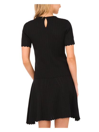 Ted Baker SHORT SLEEVE CREW NECK KEY-HOLE BACK WITH POINTELLE & RIB - Black BLACK