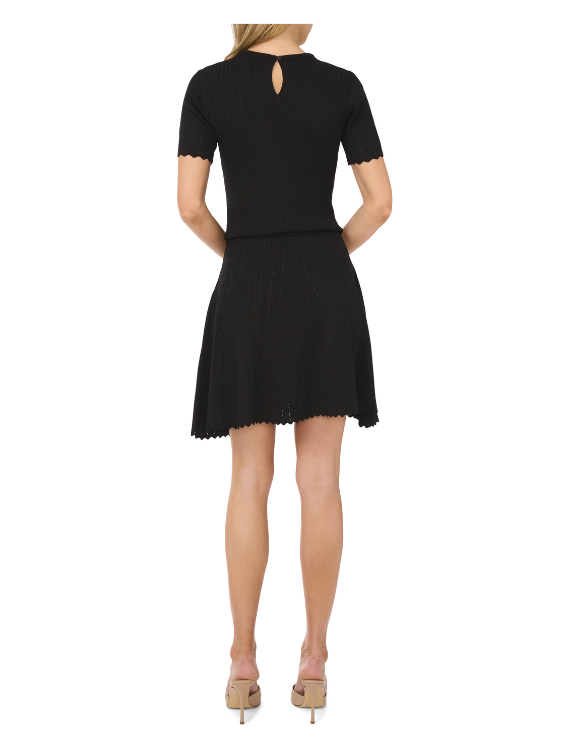 Ted Baker SHORT SLEEVE CREW NECK KEY-HOLE BACK WITH POINTELLE & RIB - Black BLACK