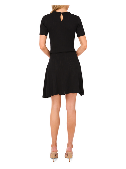 Ted Baker SHORT SLEEVE CREW NECK KEY-HOLE BACK WITH POINTELLE & RIB - Black BLACK