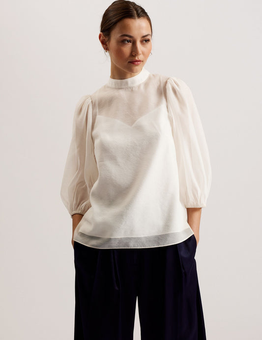 Ted Baker FRIAS - Sheer Organza Top with Balloon Sleeves IVORY