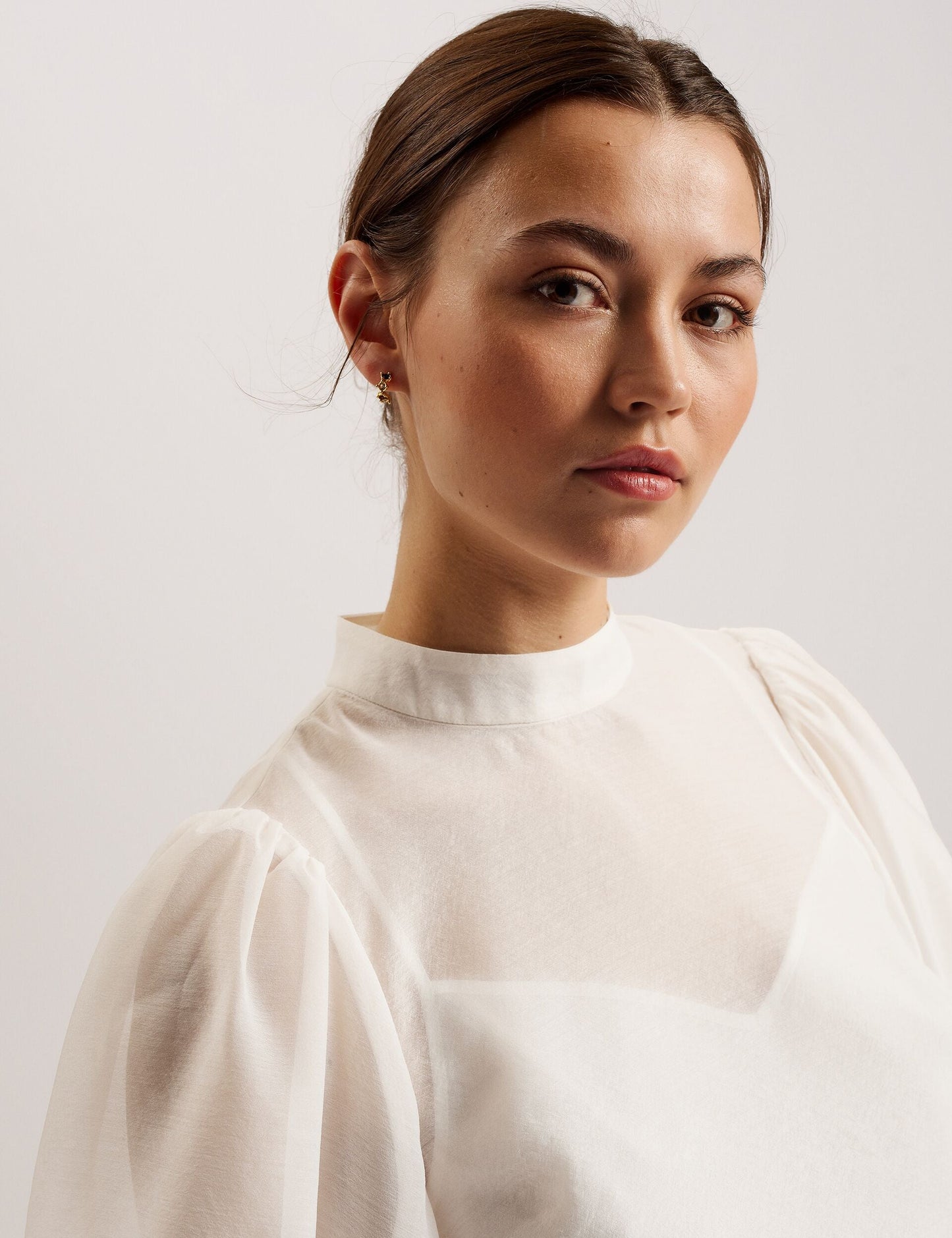 Ted Baker FRIAS - Sheer Organza Top with Balloon Sleeves IVORY