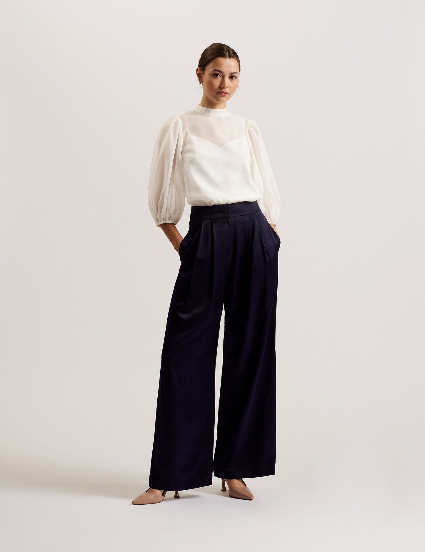 Ted Baker FRIAS - Sheer Organza Top with Balloon Sleeves IVORY