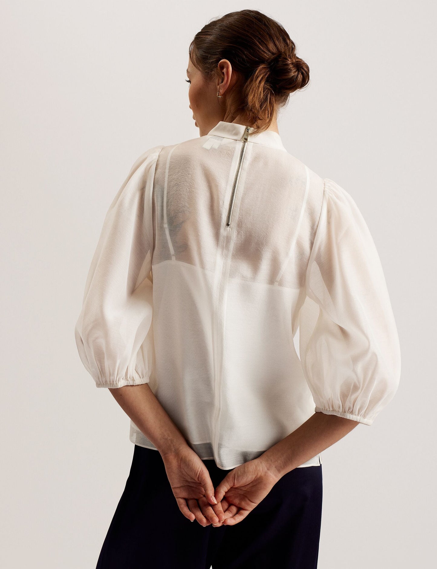 Ted Baker FRIAS - Sheer Organza Top with Balloon Sleeves IVORY