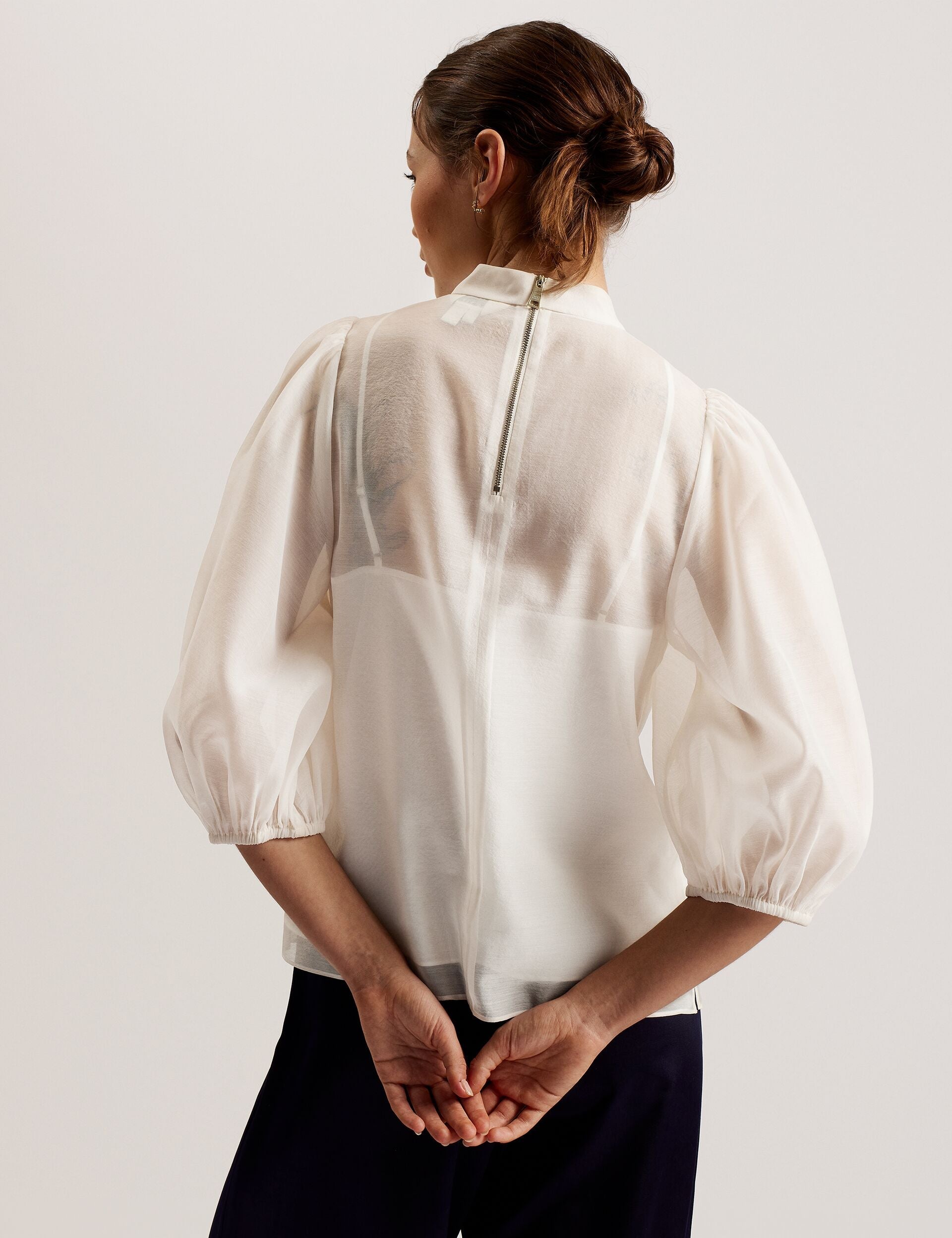 Ted Baker FRIAS - Sheer Organza Top with Balloon Sleeves IVORY