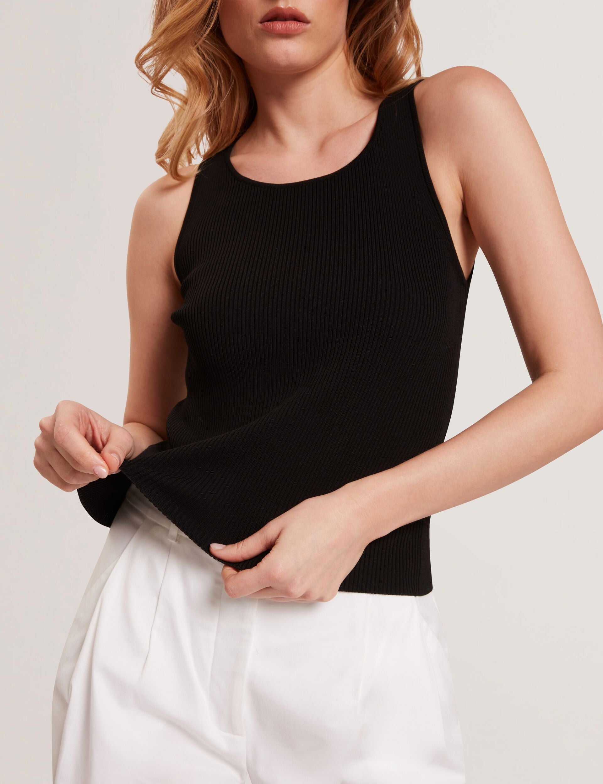 Ted Baker CREW NECK TANK TOP WITH RIB - Black BLACK