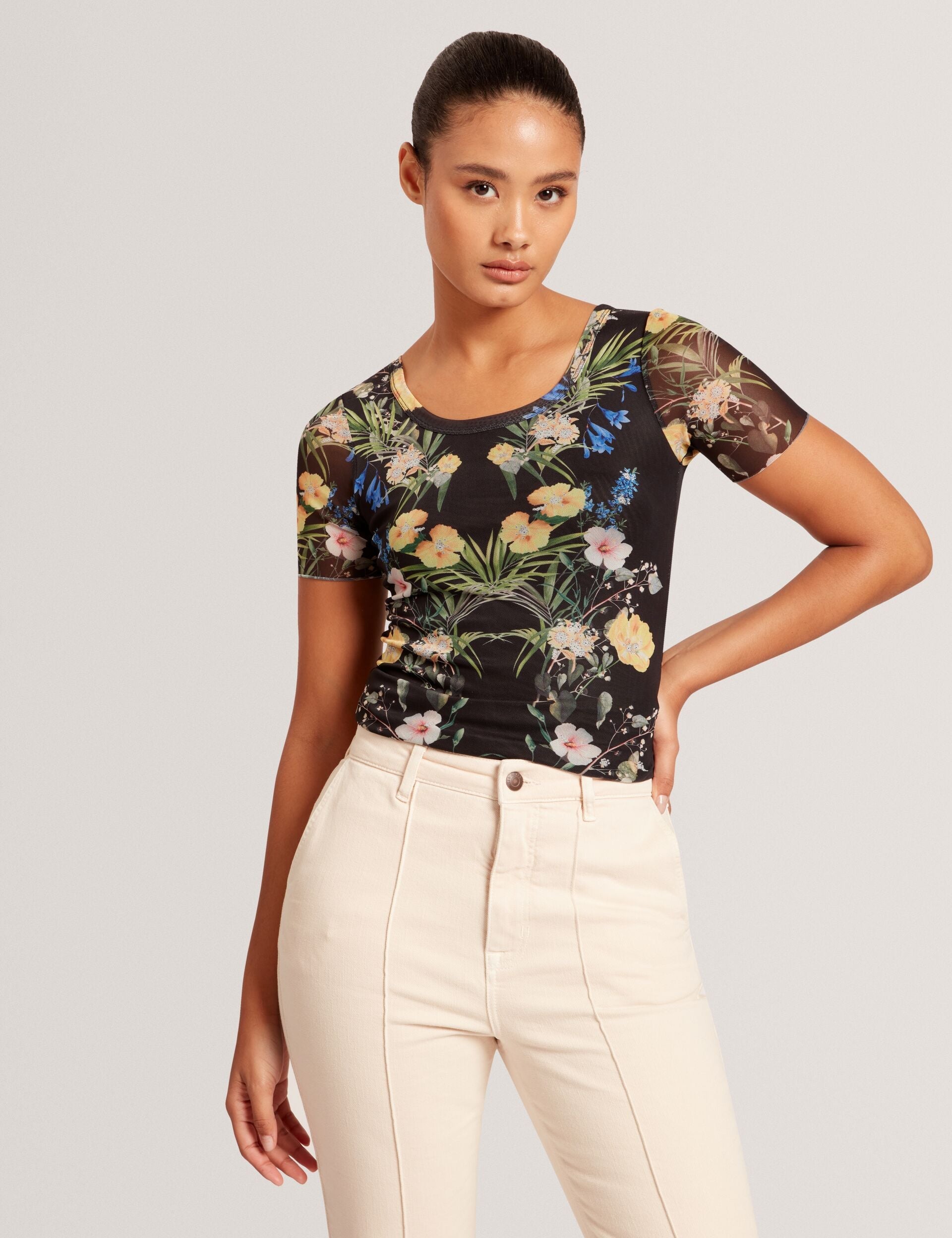 Ted Baker SHORT SLEEVE CREW MESH TOP - Black BLACK