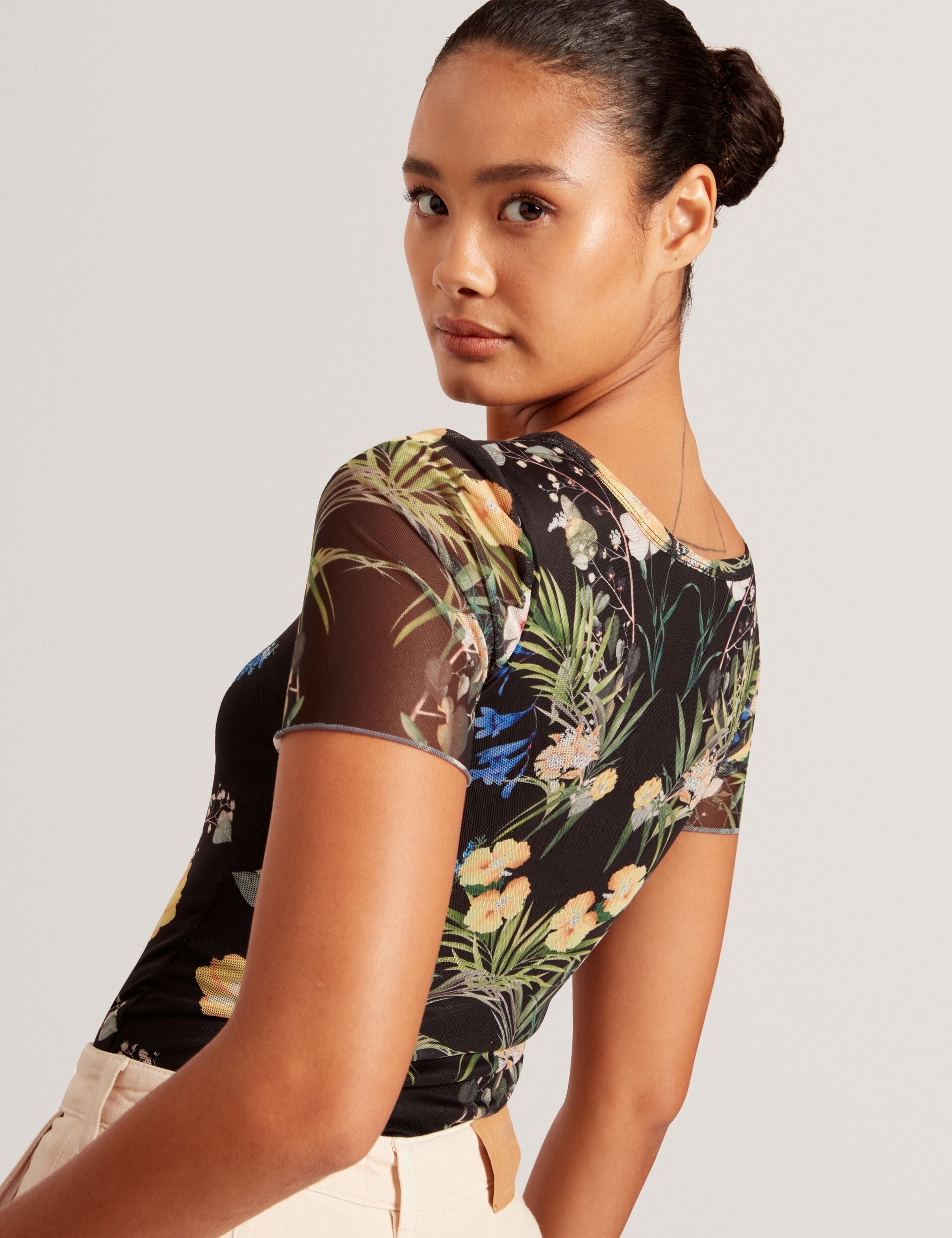 Ted Baker SHORT SLEEVE CREW MESH TOP - Black BLACK