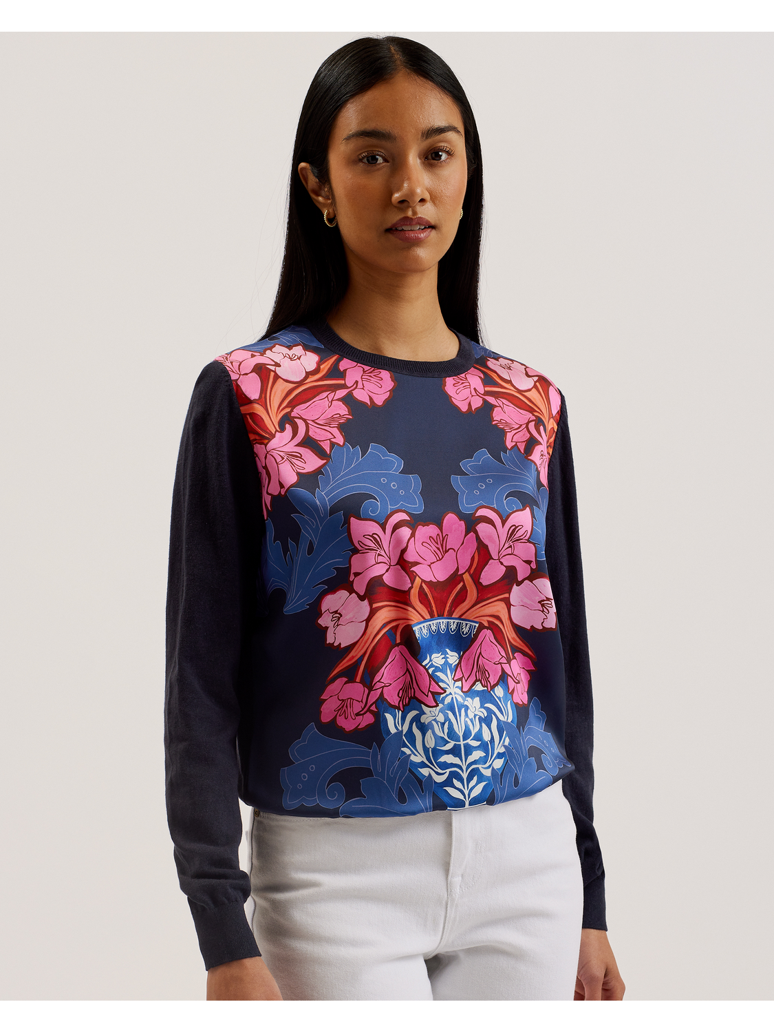 Ted Baker Teanha - Woven Front Printed Jumper NAVY