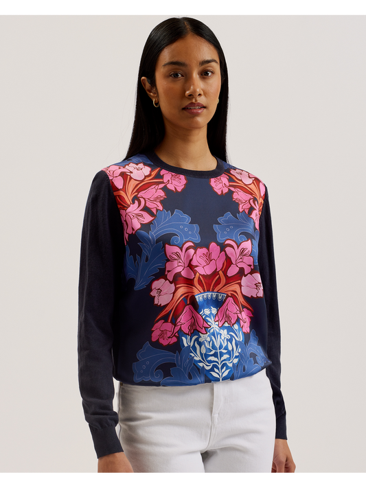 Ted Baker Teanha - Woven Front Printed Jumper NAVY