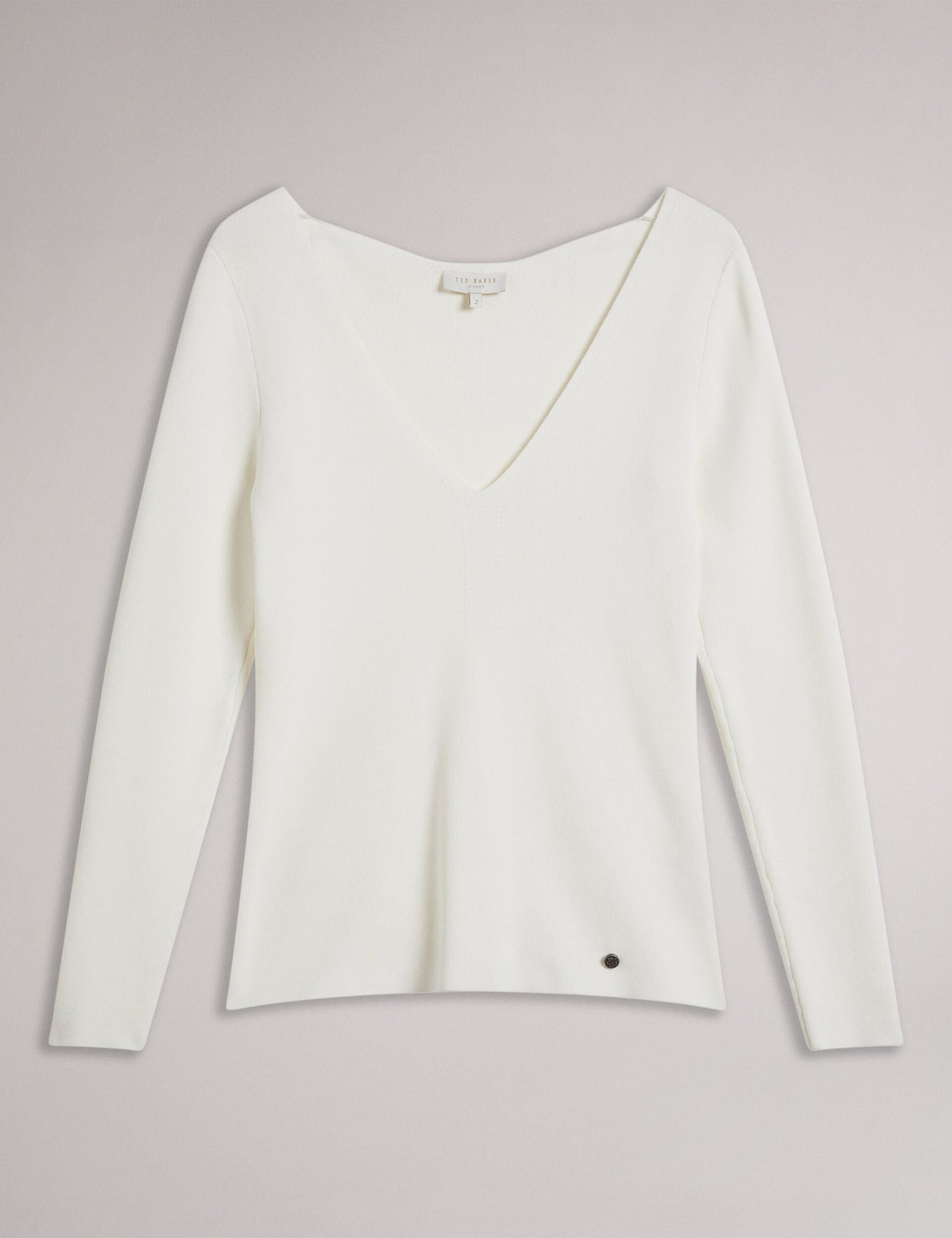 Ted Baker CILESTE - Fitted V-Neck Long Sleeve Knit Top IVORY