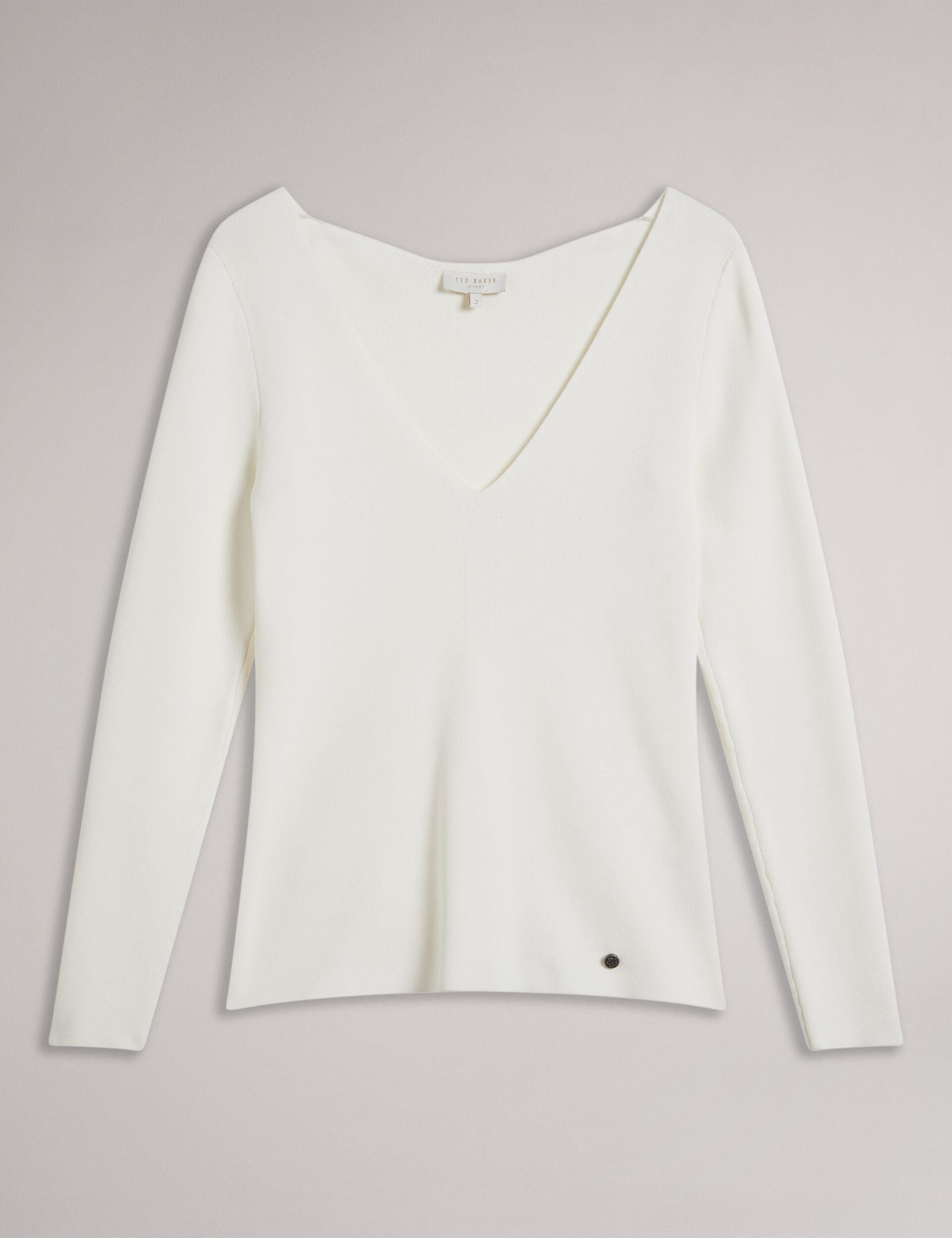 Ted Baker CILESTE - Fitted V-Neck Long Sleeve Knit Top IVORY